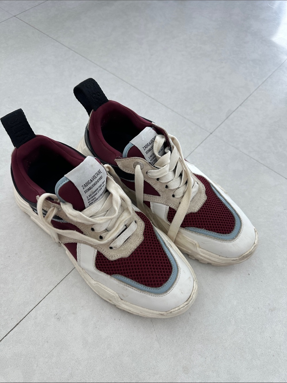 Zadig & Voltaire Burgundy, Cream & Light Blue Chunky Sneakers